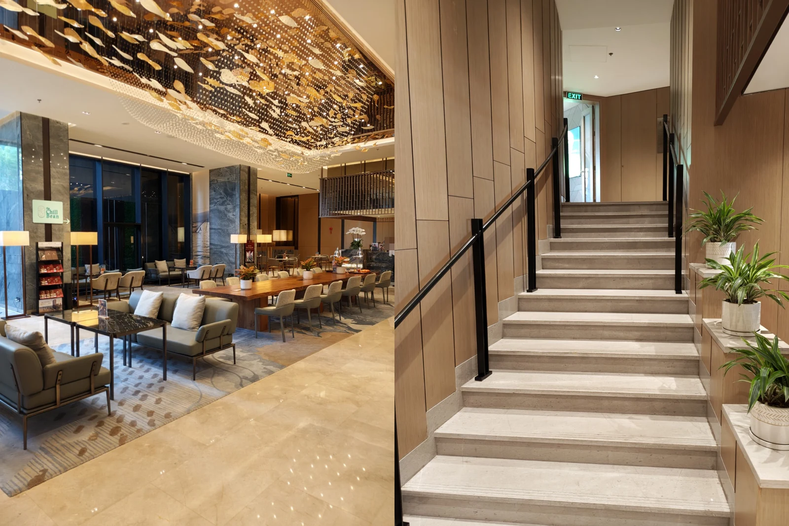 Lobby Lounge 與通往後方 The Chill Bean 小夾層的樓梯。