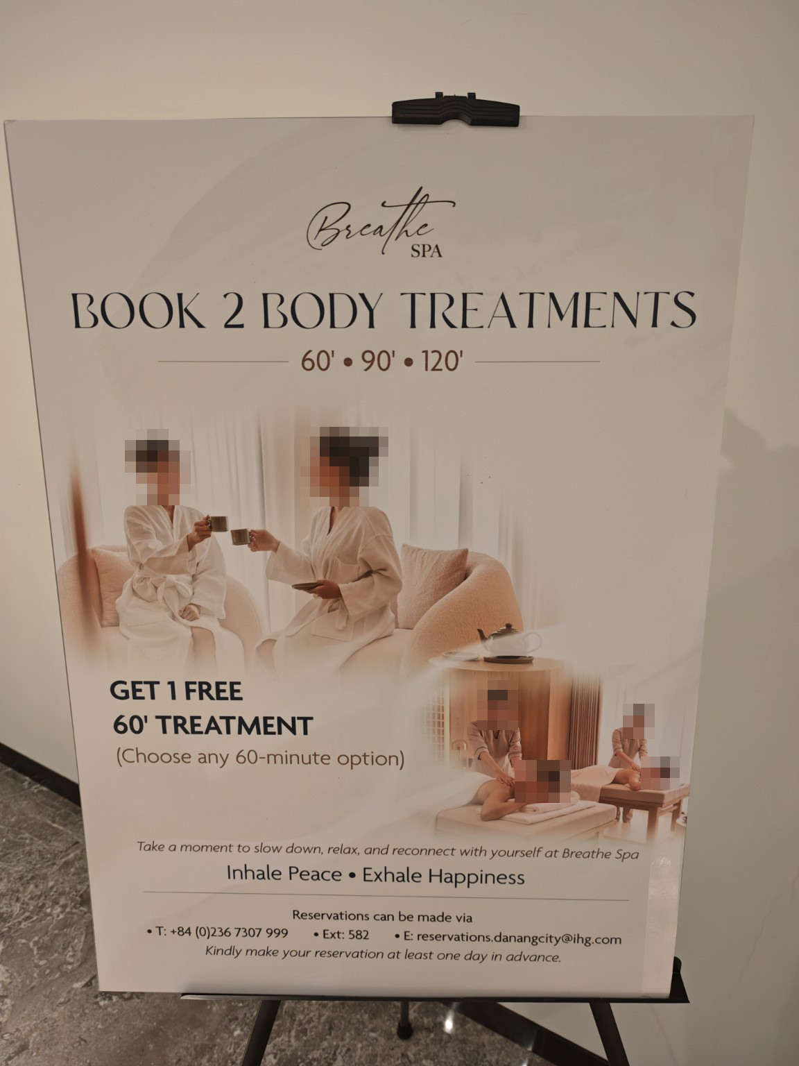 入住時的Breathe SPA優惠看板
